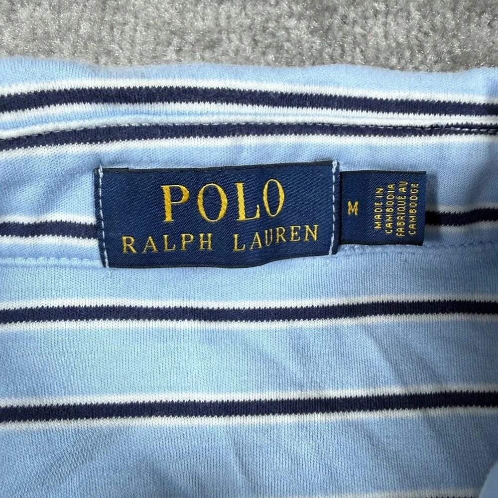 Polo Ralph Lauren Shirt Men's Medium Blue Striped Short Sleeve Knit